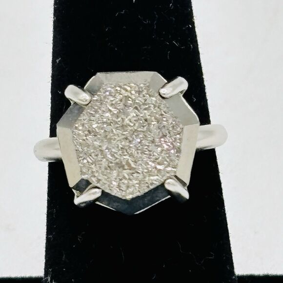 Kendra Scott Jewelry - Kendra Scott Ring Ryan Rhodium Platinum Drusy Silver Sixe 6.75 Cocktail